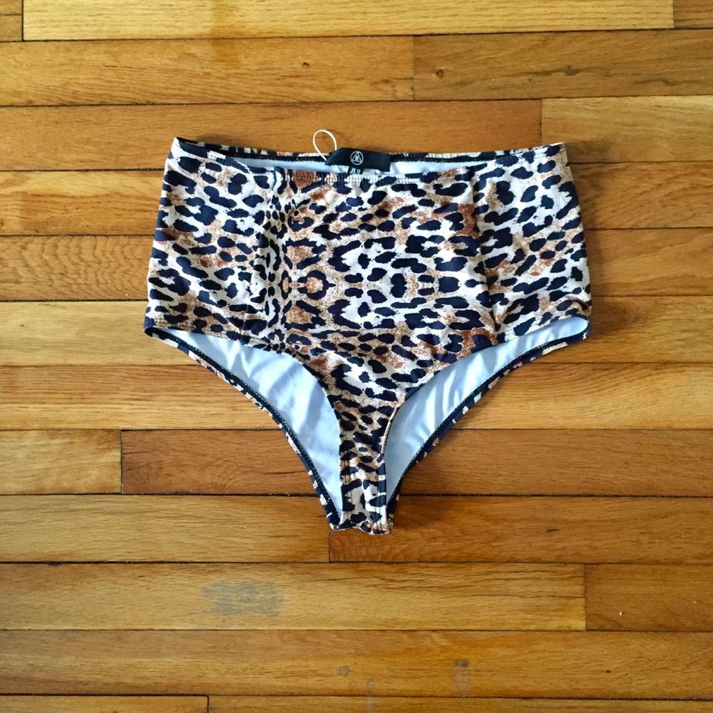 Animal print high waisted swim bottom